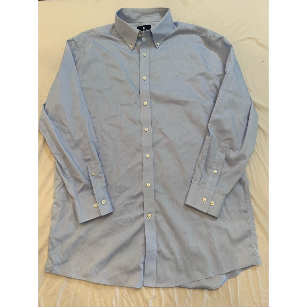 Stafford Fitted Dress Shirt 16.5 32-33 Blue Non Iron Cotton Pinpoint Oxford Men
